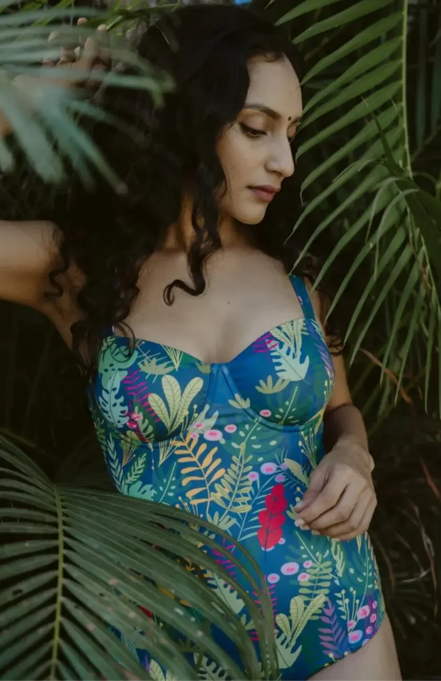 Cocopalm One Piece Tropical Jungle Corset Maillot Swimsuit Size S